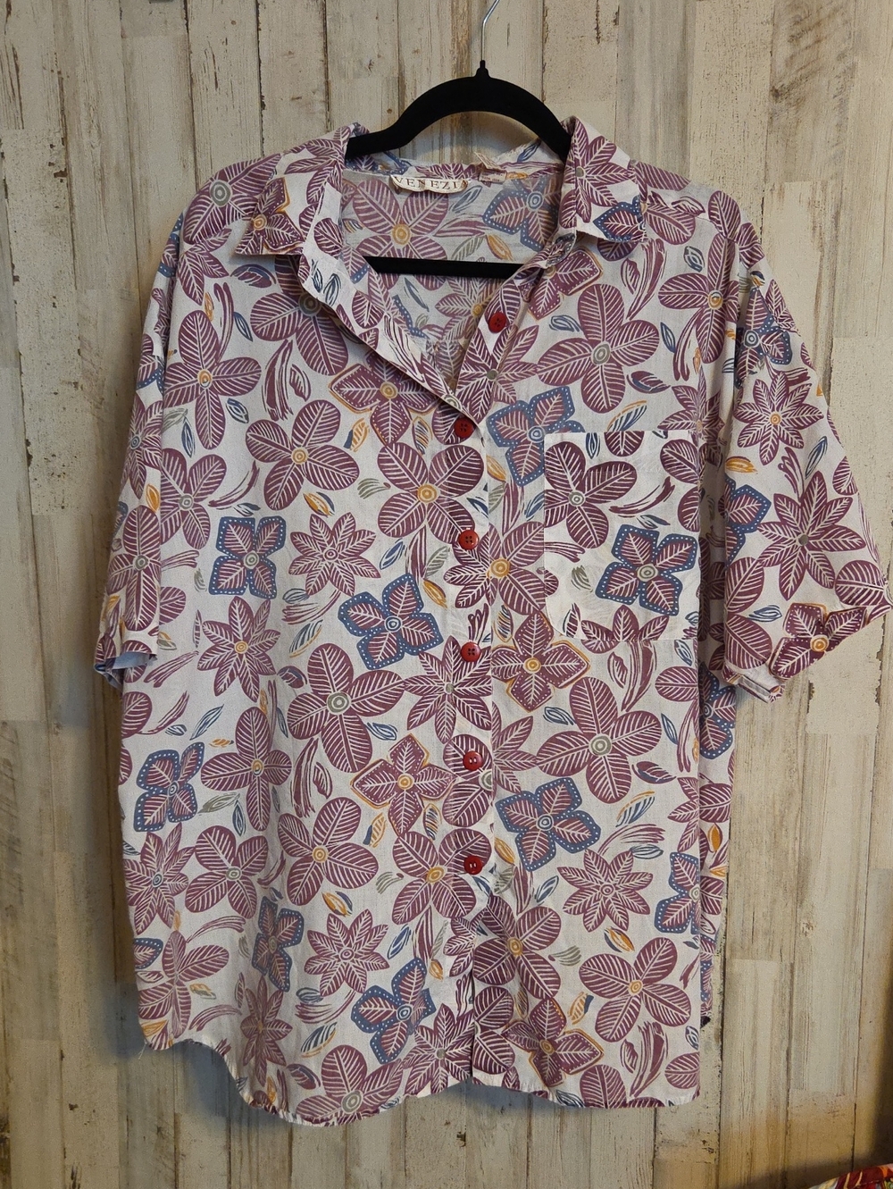 Venezia Short-Sleeve Floral Button-Down Shirt - Purple/Blue/White